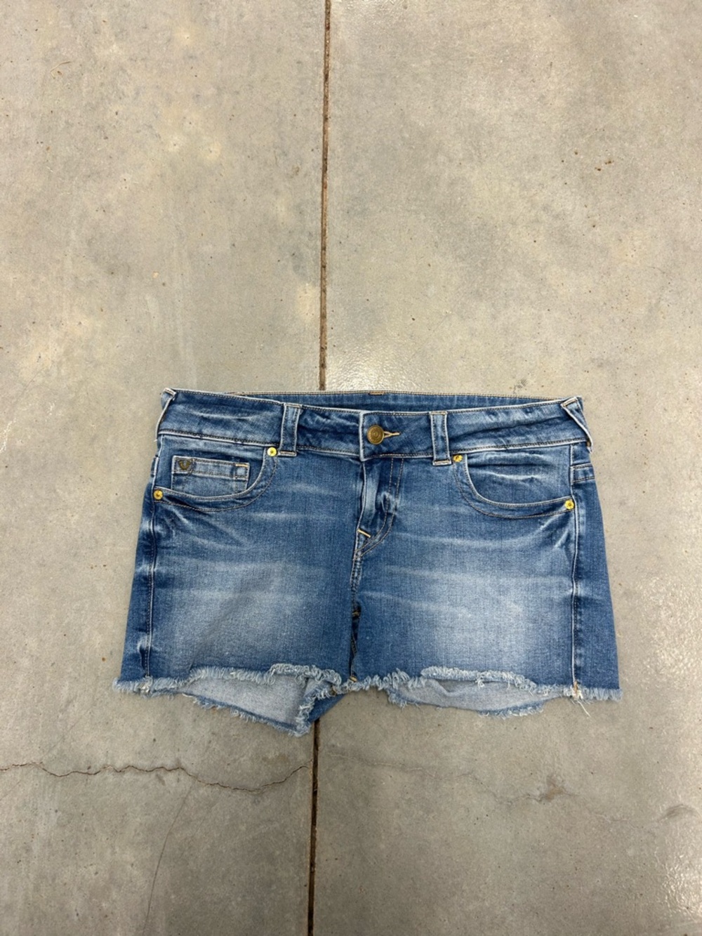 True Religion Distressed Mid-Rise Denim Shorts - Blue